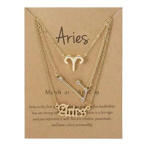 Old English Zodiac Sign Name Plate Constellation Horoscope Symbol Necklace Set